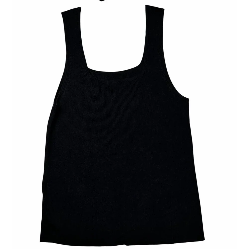 Madewell Square Neck Ribbed Tank Top Black XL Viscose Knit NWT Minimalist - Picture 2 of 10